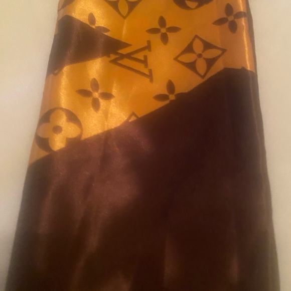Monogram Silk Scarf Panel in Brown and Gold/copper - Picture 3 of 5